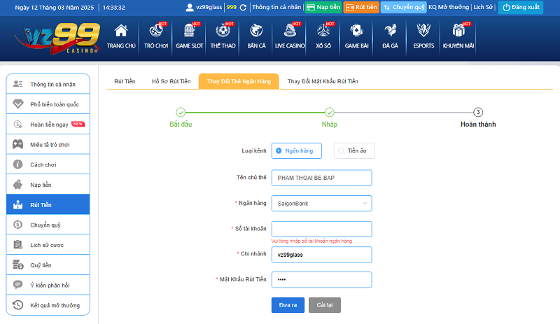 Hướng dẫn rút tiền VZ99 về tài khoản phút chốc 1 Cách rút tiền VZ99 về tài khoản phút chốc